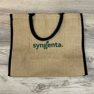 Syngenta Tan with Green Letters Logo Canvas Tote with Black Handles 13" x 16"